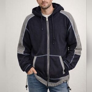 Source Jeans Hoodie By NU Gear Black Fleece & Denim Trim Sz 3XL VTG Y2K Urban